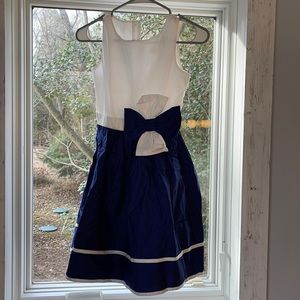 Dressed Up by Gymboree nautical navy white dress w bow EUC 8